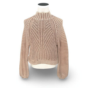 Free People Sweetheart Sweater Women’s Small Beige Mock Neck Chunky Open-Knit